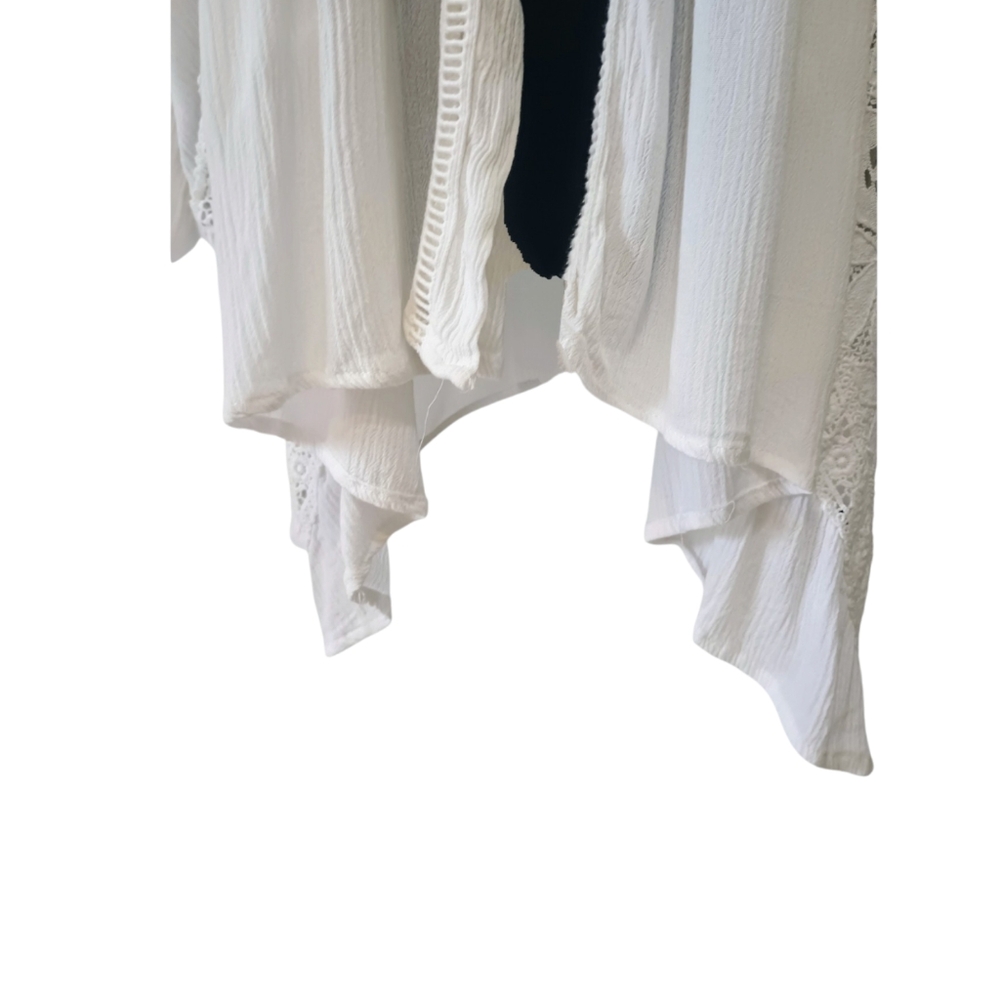 5/$25 Anne French White Lace Panel 3/4 Sleeve Kimono - Picture 4 of 8